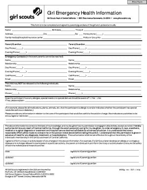Girl Scouts Emergency Health Information Form