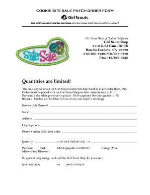 Girl Scout Cookie Site Sale Patch Order Form