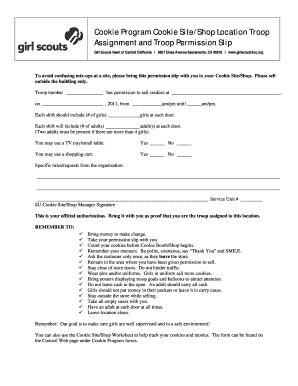 Girl Scouts Cookie Site/Shop Permission Slip