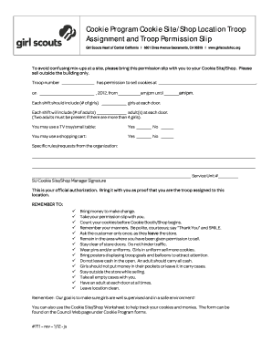 Girl Scouts Cookie Site Permission Slip