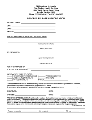 Old Dominion University Records Release Authorization