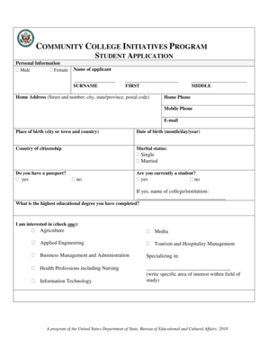 Community College Initiatives Program Student Application