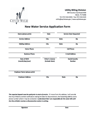 New Water Service Application Form