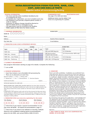NCRA Registration Form for Skills Tests