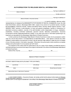 Authorization to Release Dental Information