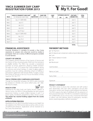 YMCA Summer Day Camp Registration Form