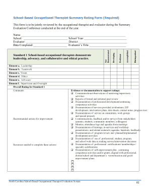 School-Based Occupational Therapist Summary Rating Form