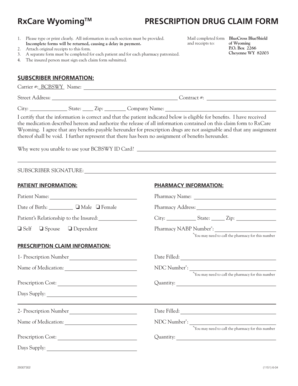 RxCare Wyoming Prescription Drug Claim Form