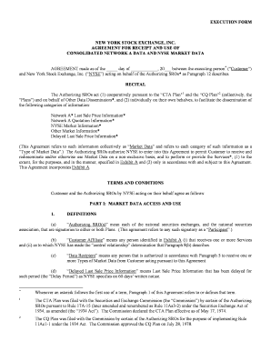 New York Stock Exchange Market Data Agreement