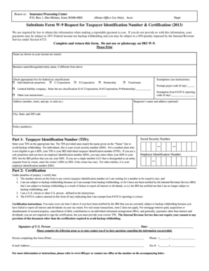 Substitute Form W-9 Request for Taxpayer Identification Number & Certification