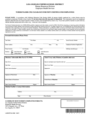 Medical and Tuberculosis Clearance for New Certificated Employees