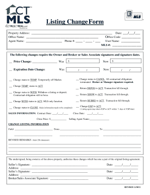 Real Estate Listing Change Form