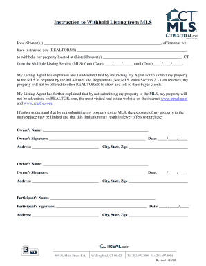 Instruction to Withhold Listing from MLS