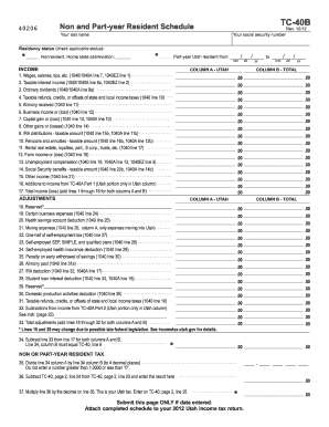 Utah Non and Part-Year Resident Schedule