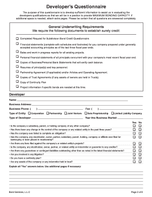 P l statement example - Developer's / Subdivision Bond - Bond Services of California