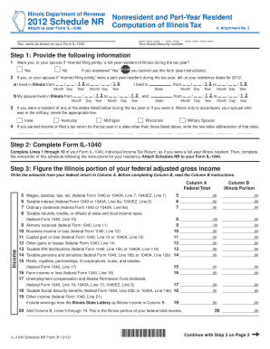Illinois Schedule NR Nonresident Tax Form