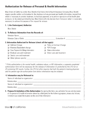 Blue Shield Authorization for Release of Personal & Health Information