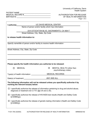 Authorization for Release of Health Information