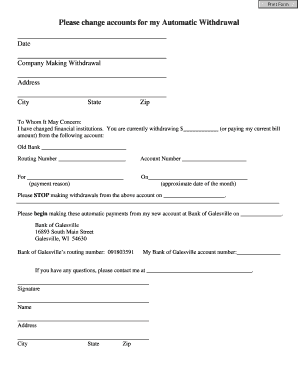 Automatic Withdrawal Change Request