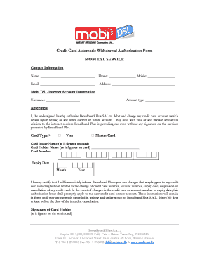 Credit Card Automatic Withdrawal Authorization Form
