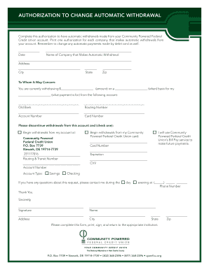 Authorization to Change Automatic Withdrawal