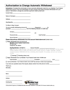 Authorization to Change Automatic Withdrawal
