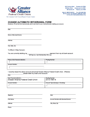Change Automatic Withdrawal Form