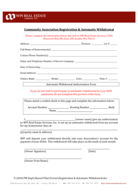 Community Association Registration & Automatic Withdrawal Form