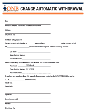 Change Automatic Withdrawal Form