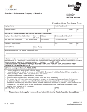 Guardian Life Insurance Late Enrollment Form