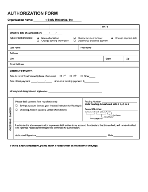 Authorization Form for Electronic Payments
