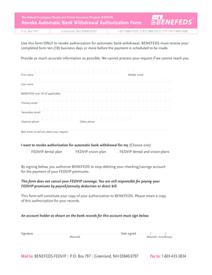 FEDVIP Automatic Bank Withdrawal Revocation Form