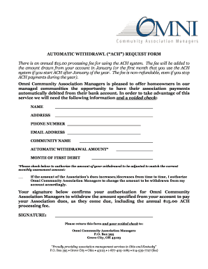 Automatic Withdrawal ACH Request Form