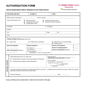 Tuition Payment Authorization Form