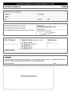 Authorization Agreement for Automatic Fund Withdrawal
