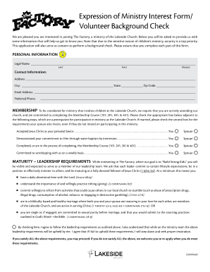 Expression of Ministry Interest Form/ Volunteer Background Check