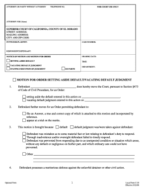 Motion to Set Aside Default and Vacate Default Judgment