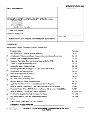 Domestic Violence Facsimile Transmission Cover Sheet