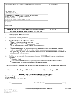 Declaration Regarding Satisfaction of Judgment