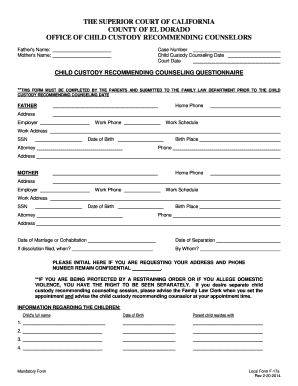 Child Custody Recommending Counseling Questionnaire