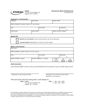 ENMAX Automatic Bank Withdrawal Form