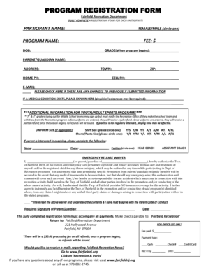 Fairfield Recreation Department Registration Form