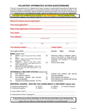 Voluntary Affirmative Action Questionnaire