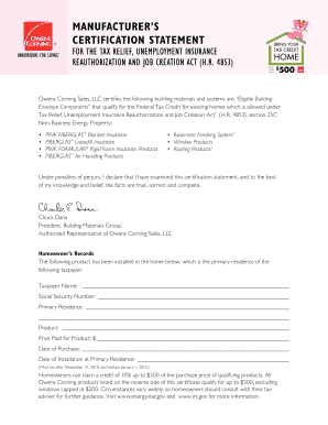 Manufacturer’s Certification Statement for Tax Credit