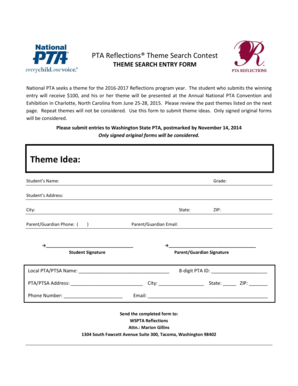 PTA Reflections Theme Search Contest Entry Form