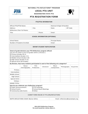 PTA Reflections Program Registration Form