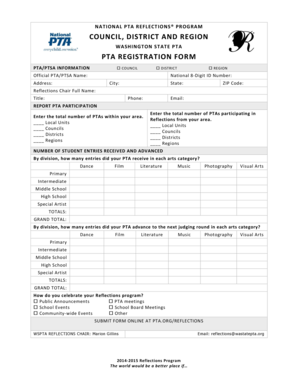 Washington State PTA Reflections Program Registration Form