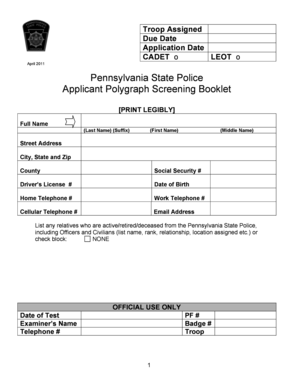 Pennsylvania State Police Applicant Polygraph Screening Booklet