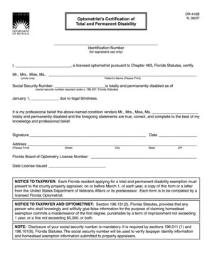 Florida Optometrist Disability Certification