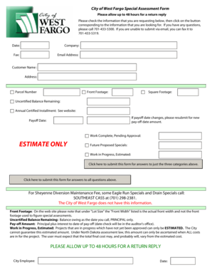 City of West Fargo Special Assessment Form